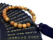 全宗派対応略式念珠【男性用片手数珠】屋久杉念珠・青虎目石仕立正絹房