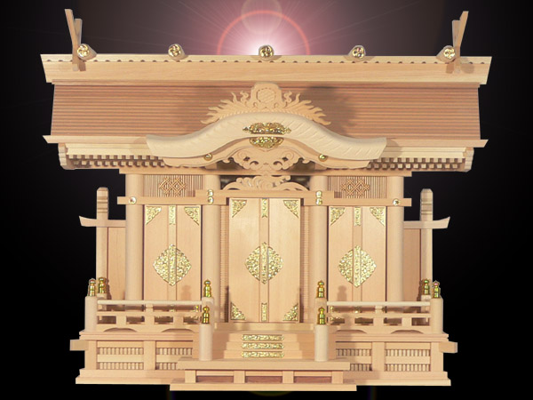 大きなお札の入る高級神棚切妻三社高級神殿【天空】背高タイプ