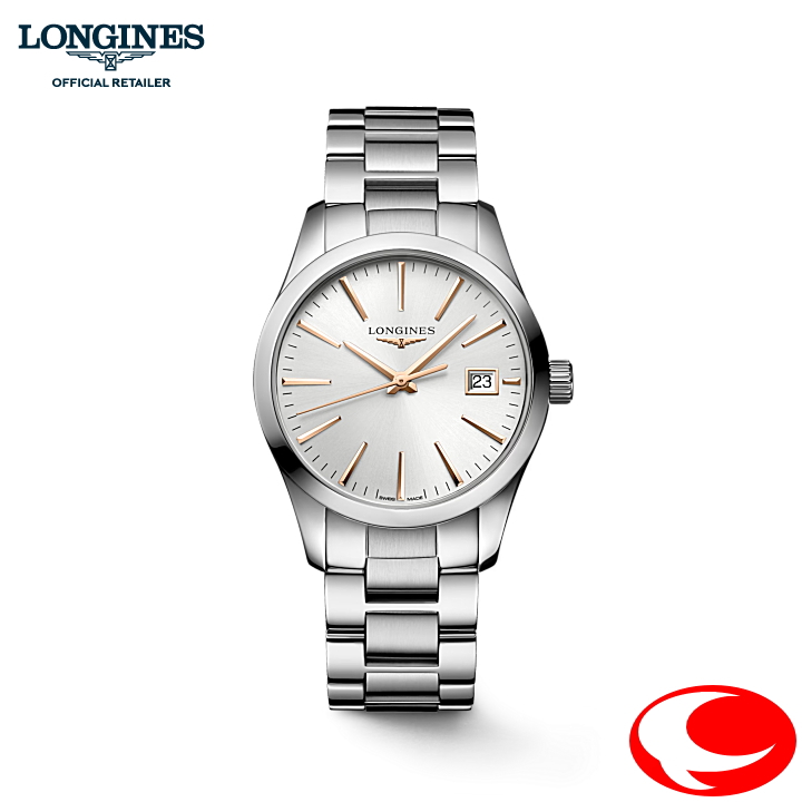 正規品　LONGINES ロンジン 腕時計 ロンジン  コンクエスト　クラシック 34mm クオーツ  シルバー文字盤 男性用 女性用 ユニセックス　L2.386.4.72.6  L23864726（信頼の2年保証付）ロンジン公式サイト登録/正規販売店