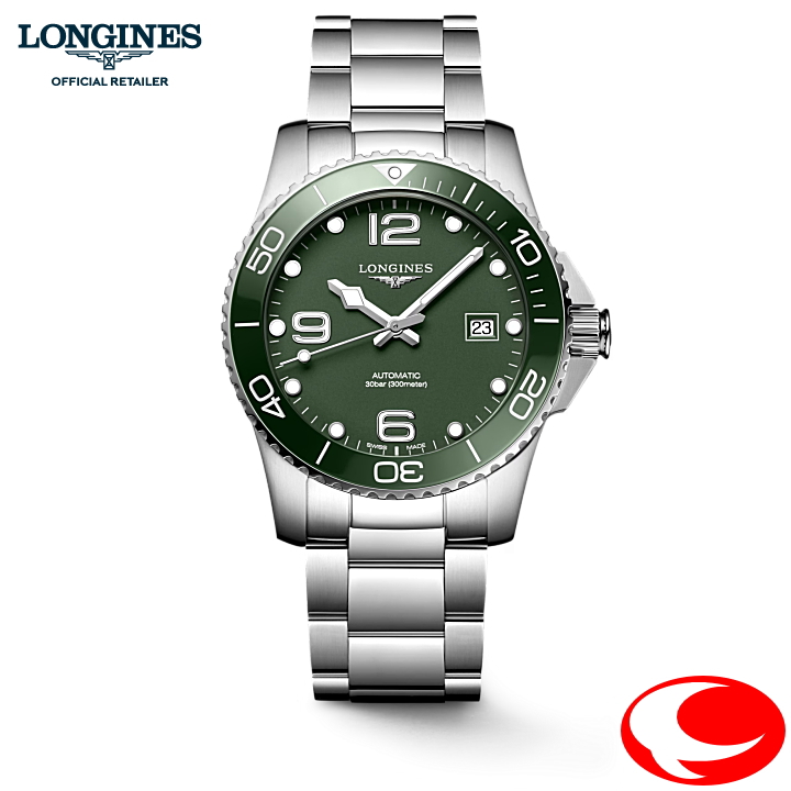 （５年間保証）ロンジン 腕時計 ハイドロコンクエスト 41mm　300m防水　自動巻　L3.781.4.06.6  正規品 グリーンセラミックベゼル （信頼の2年保証付）正規販売店-  L37814066【名入れ】