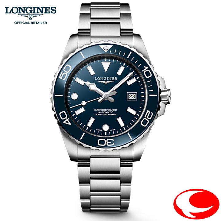 5年間保証  LONGINES  ロンジン ハイドロコンクエスト 自動巻 ウォッチ, Ø 42.00 mm, ステンレススティールとセラミック, L3.788.4.96.6 L37884966