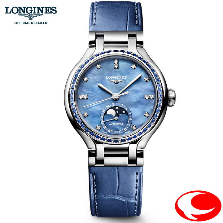 【正規５年間保証付】LONGINES ロンジン レディース 腕時計 プリマルナ L81260972 LONGINES PRIMALUNA MOONPHASE, L8.126.0.97.2, 自動巻 , 34mm, ステンレススティール.正規販売店 セレスティアルブルー マザーオブパール文字盤