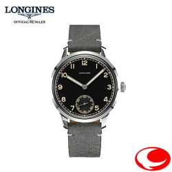 正規5年間保証 1本限り LONGINES ロンジン ヘリテージ ミリタリー1938  43mm カーフ革ストラップ 手巻き スモールセコンド 3気圧防水 L2.826.4.53.2 NATO式ブラウンカラーカーフベルトが付属されています。