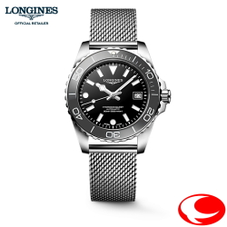 5年間保証 LONGINES ロンジン 新世代 ハイドロコンクエスト 自動巻 オートマティック メンズ 腕時計 39mm ステンレススティール/スレートグレーセラミック, L3.779.4.70.6 L37794706 ブラック文字盤 耐磁時計 シリコン製ひげぜんまい ミラネーゼ【正規販売店】