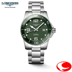 （５年間保証）ロンジン 腕時計 ハイドロコンクエスト 41mm　300m防水　自動巻　L3.781.4.06.6  正規品 グリーンセラミックベゼル （信頼の2年保証付）正規販売店-  L37814066【名入れ】