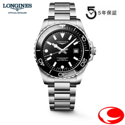 5年間保証 LONGINES  ロンジン 新世代 ハイドロコンクエスト ブラック  自動巻 メンズ 腕時計 ウォッチ 42mm, ステンレススティールとセラミック L3.788.4.56.6 L37884566 耐磁時計 シリコン製ひげぜんまい 30気圧防水 【ロンジン正規販売店】