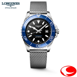 5年間保証 LONGINES ロンジン 新世代 ハイドロコンクエスト 自動巻 オートマティック  メンズ 腕時計 42mm ステンレススティール/ルミナスブルーセラミック, L3.788.4.90.6 L37884906 ブラック文字盤 耐磁時計 シリコン製ひげぜんまい ミラネーゼ【正規販売店】