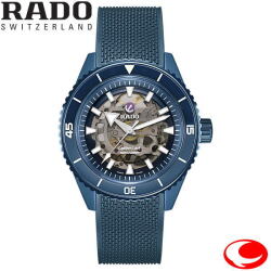 正規5年間保証 RADO (ラドー)キャプテンクック ハイテクセラミック スケルトン Captain Cook High-Tech Ceramic Skeleton メンズウォッチ 文字盤色ブルー  R32153209 ニバクロンひげぜんまい　４３ミリ ラバーストラップ 　ラドー正規販売店