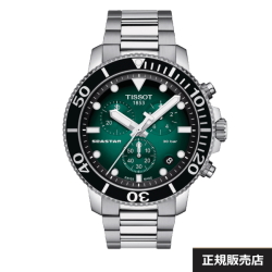 【TISSOT】ティソ 腕時計 SEASTAR CHRONOGRAPHT T120.417.11.091.01 シースター クロノグラフ グリーン ケース径45.5ミリ 300m防水 クオーツ（国内正規販売店）T1204171109101【正規2年間保証付】