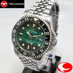 テクノス(TECHNOS) メンズ 腕時計 クオーツ　10気圧防水 T9C11SM グリーンタイガーアイ風文字盤【送料無料】