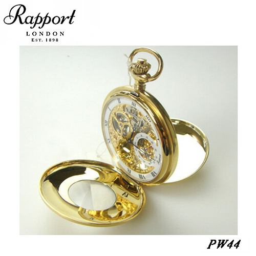 [ラポート]　RAPPORT　PW44  懐中時計 ダブルハンターケース スケルトン 手巻き式 ゴールドカラー【正規輸入品】