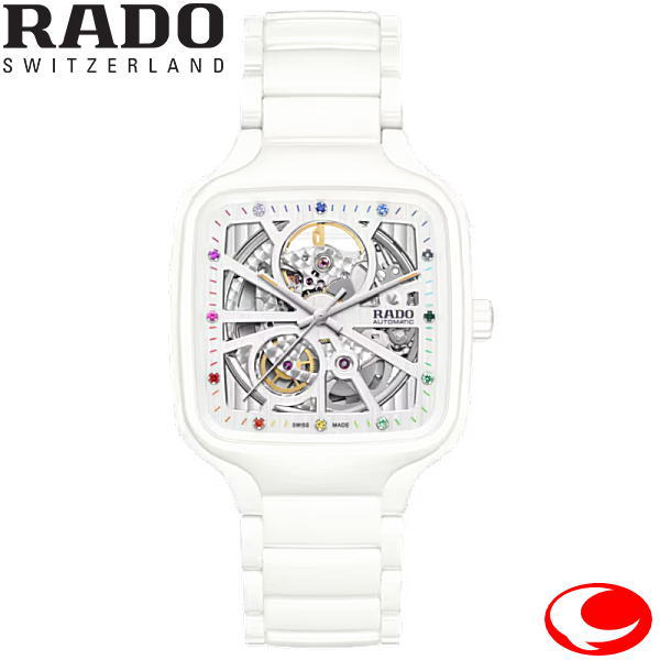RADO (ラドー)トゥルー スクエア オートマティック オープンハート True Square Automatic Open Heart ユニセックス 文字盤色ホワイト 38ミリ 自動巻き 腕時計 R27073712　ホワイト ハイテクセラミック