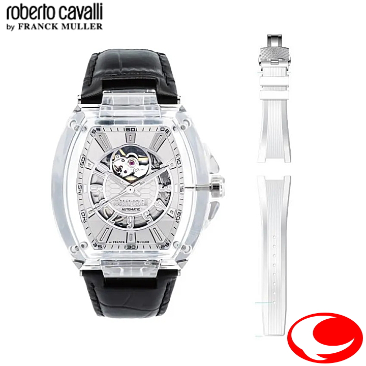 roberto cavalli BY FRANCK MULLER - JAPAN LIMITED EDITION ロベルトカヴァリ トノームーン シースルーデザイン 3HD オー トマチック ホワイト文字盤 RV1G221L0011