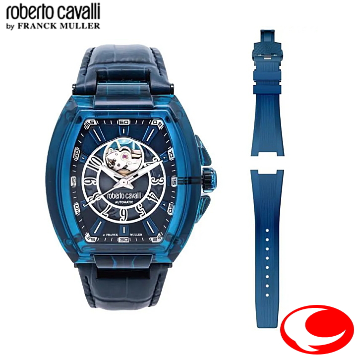 roberto cavalli BY FRANCK MULLER - JAPAN LIMITED EDITION ロベルトカヴァリ トノームーン シースルーデザイン 3HD オー トマチック  ブルー文字盤 RV1G221L0021