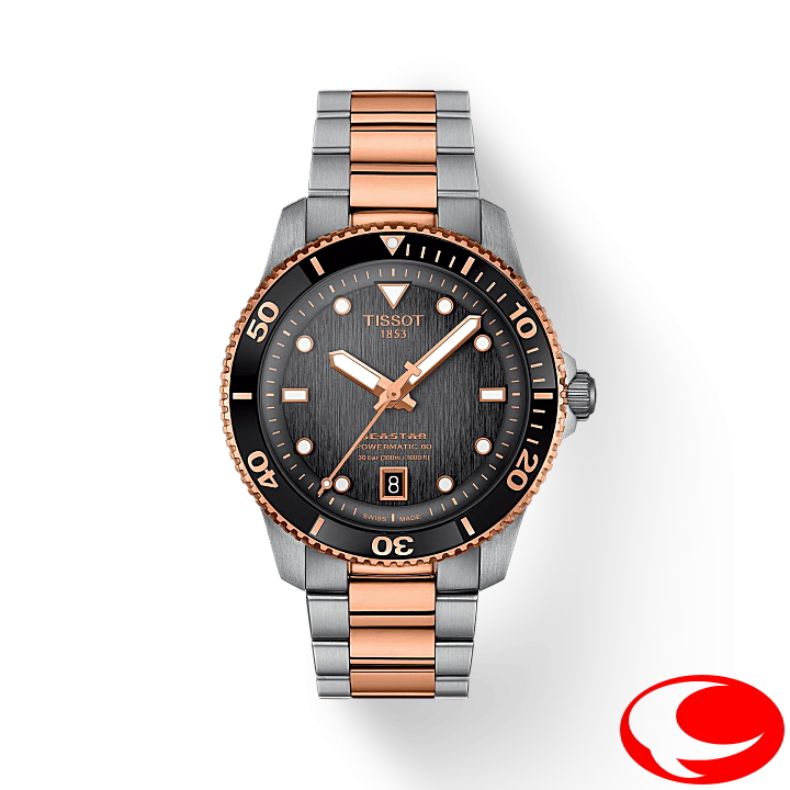 【TISSOT】ティソ シースター1000 パワーマティック80 SEASTAR 40mm アンスラサイト ローズゴールドPVD 傷防止加工無反射コーティングサファイアクリスタルガラス T120.807.22.051.01 30気圧防水 T1208072205101