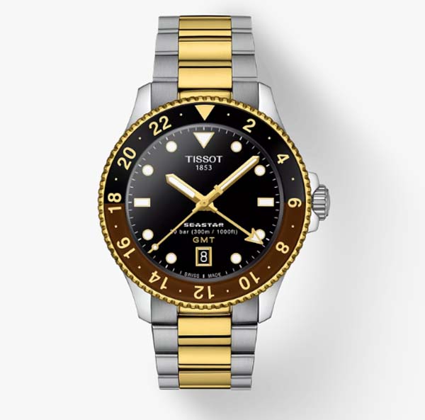 【TISSOT】ティソ シースター 1000 ジーエムティーメンズ 腕時計　Tissot Seastar 1000 GMT 40mm　T120.852.22.051.00　30気圧防水 ブラック文字盤 コンビベルト