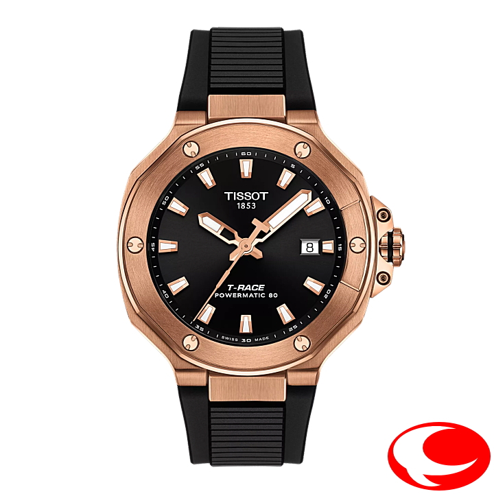 【TISSOT】ティソ Tレース 41mm T1418073705100 T141.807.37.051.00 最大80時間ロングパワーリザーブ ブラック文字盤 10気圧防水 ローズゴールドPVD ニヴァクロン製ヒゲゼンマイ ウレタンベルト【正規２年間保証付き】【ティソ正規販売店】