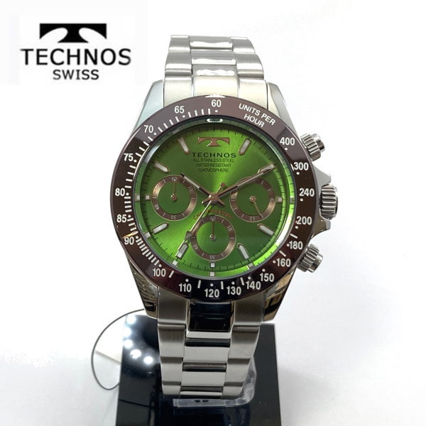 テクノス(TECHNOS)メンズ 腕時計　 クロノグラフ　1０気圧防水　T4251AM グリーン【父の日】