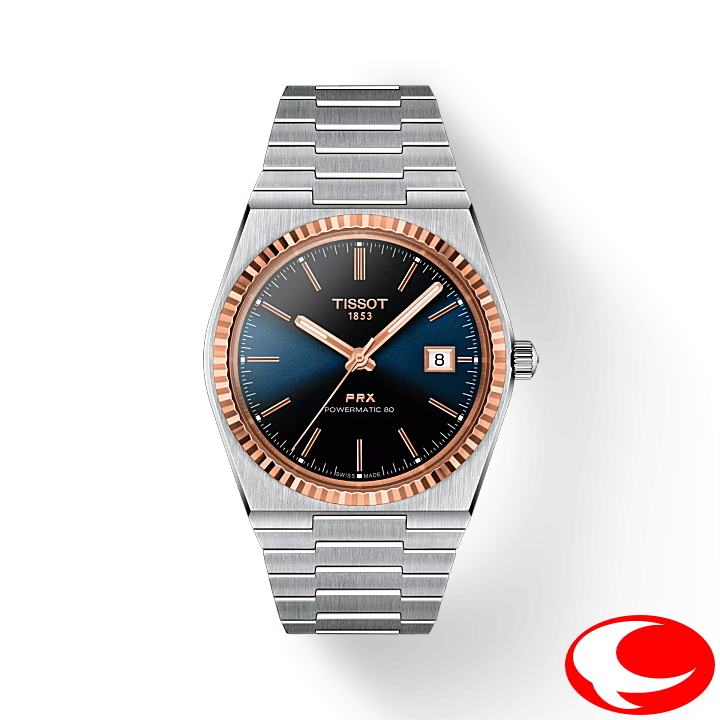 【TISSOT】ティソ PRX  Steel & スチール＆18Kゴールドベゼル Powermatic 80  自動巻き オートマティック 40mm T931.407.41.041.00 T9314074104100 ブルーサンレイ文字盤 10気圧防水 【ティソ正規販売店】メーカー2年間保証