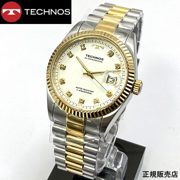 テクノス(TECHNOS) 腕時計　5気圧防水　クォーツ式　メンズ腕時計　T9604TW ホワイト【贈り物】