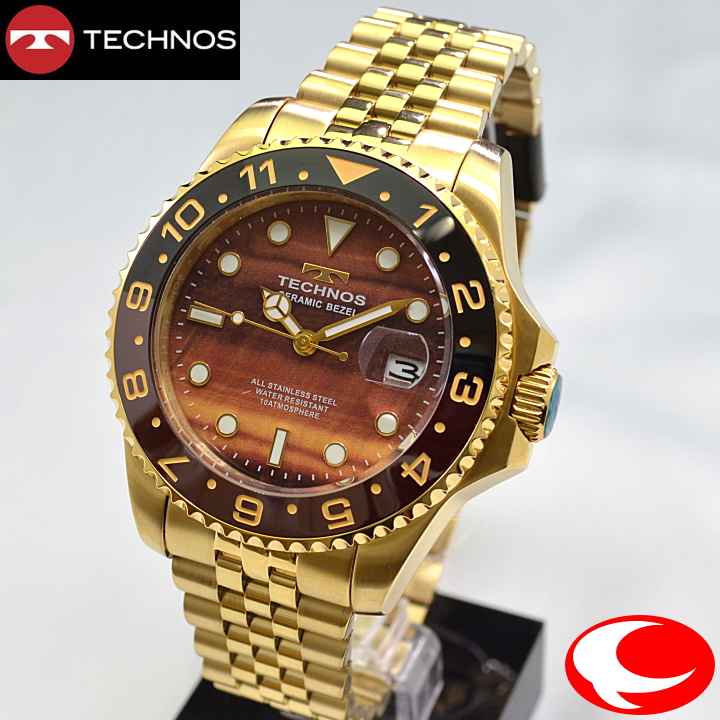テクノス(TECHNOS) メンズ 腕時計 クオーツ　10気圧防水 T9C11OG タイガーアイ風文字盤【送料無料】