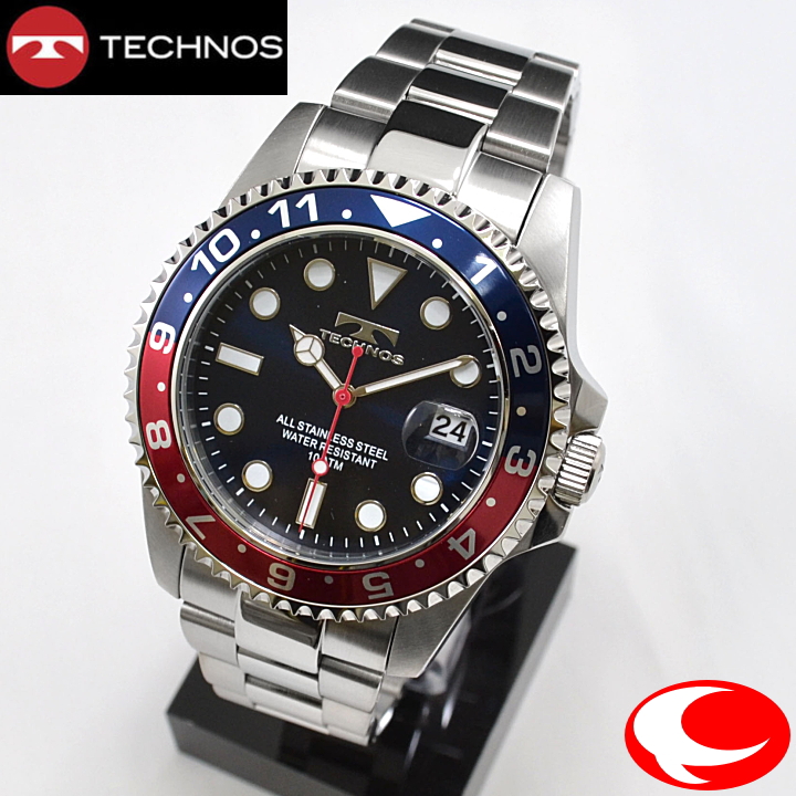 テクノス(TECHNOS) 腕時計 10気圧防水 TSM419SN ペプシカラーベゼル ブルー文字盤