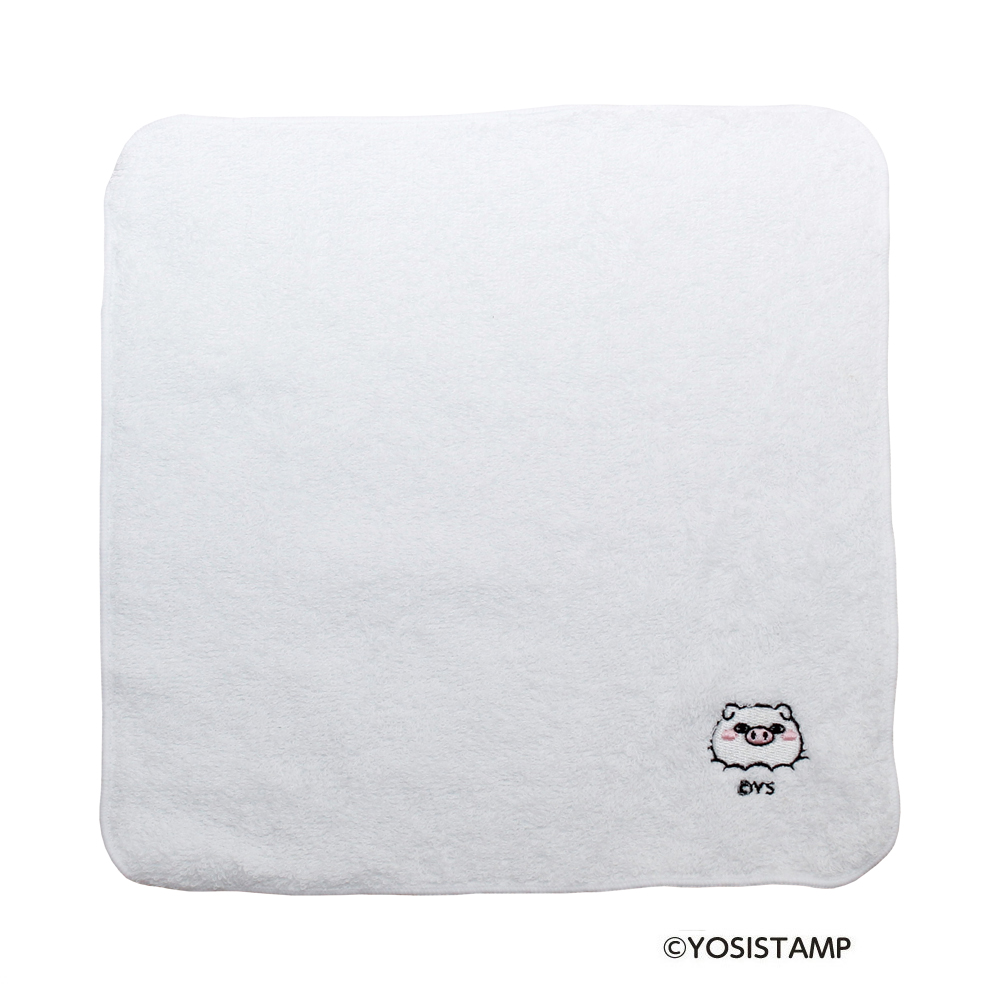 刺繍今治ハンドタオル・白／ポコッ（ぶたさん）