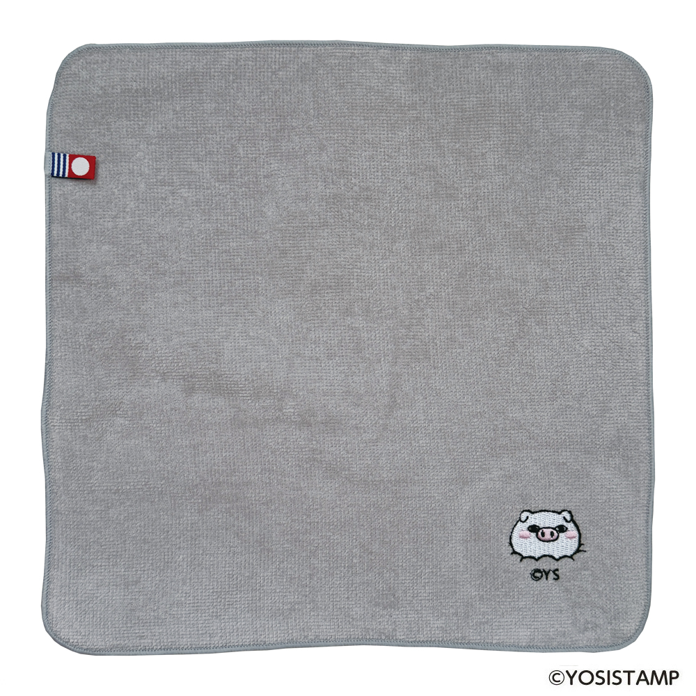 刺繍今治ハンドタオル・グレー／ポコッ（ぶたさん）