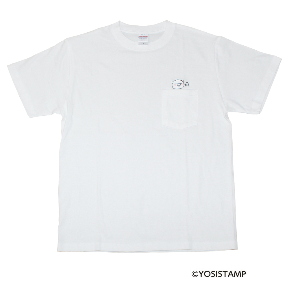 刺繍ポケット付Tシャツ（白）／ふーっ（くまさん）