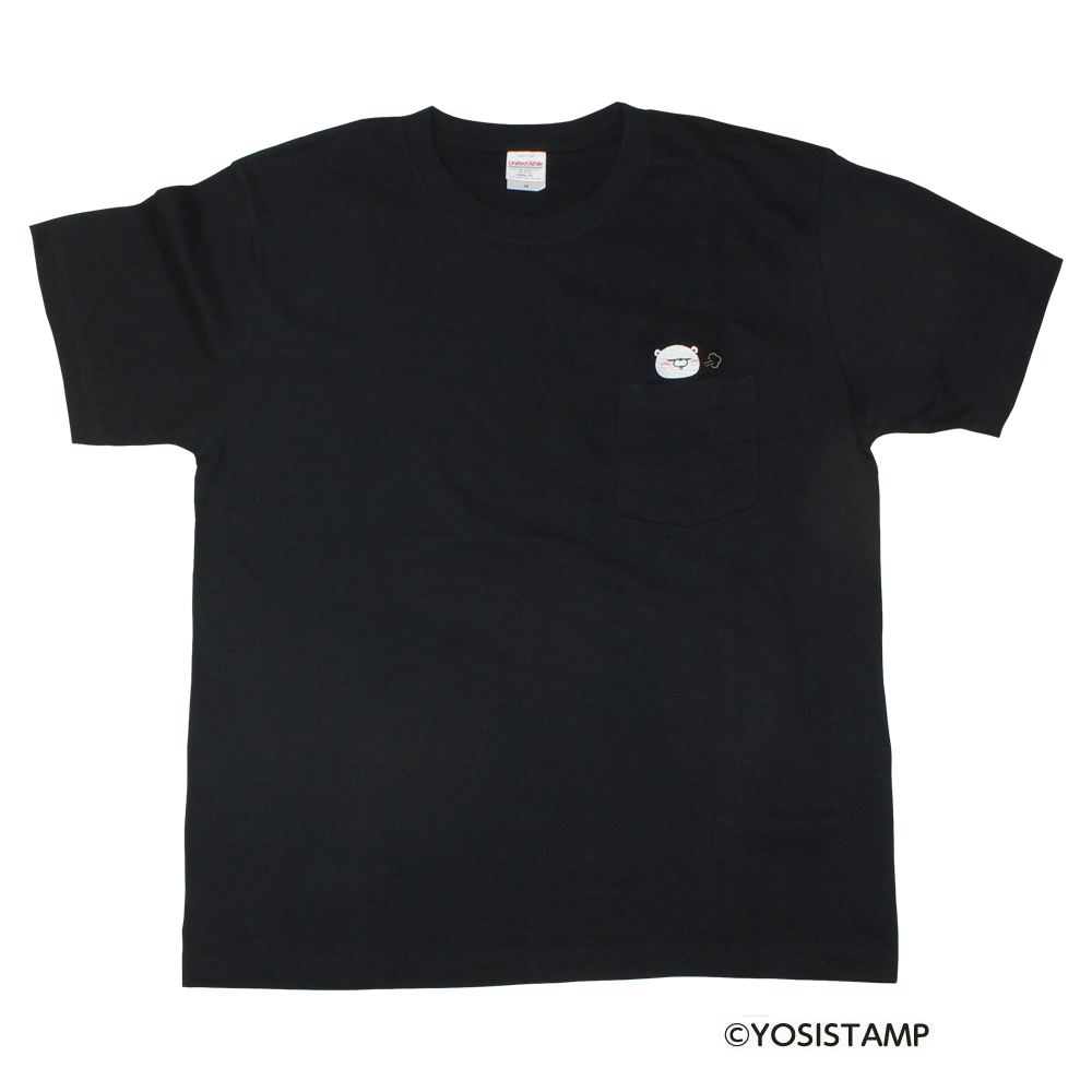 刺繍ポケット付Tシャツ（黒）／ふーっ（くまさん）