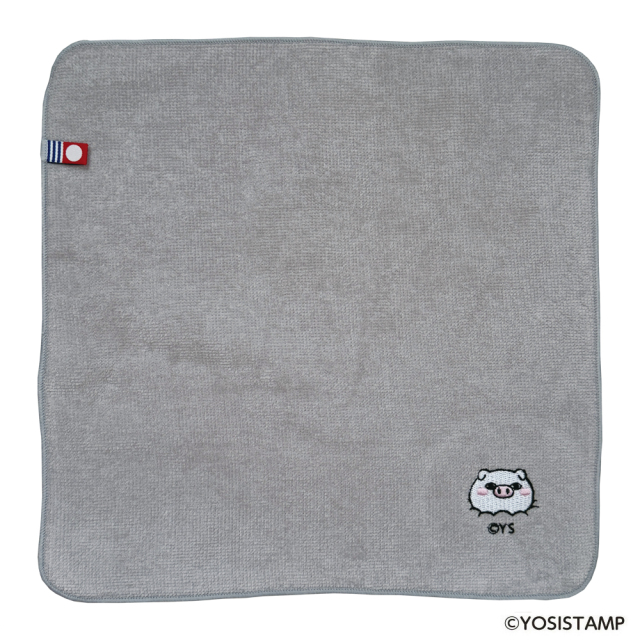 刺繍今治ハンドタオル・グレー/ポコッ(ぶたさん)