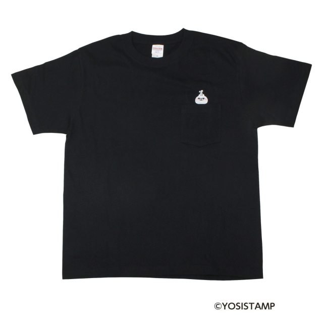 刺繍ポケット付Tシャツ（黒）／聞こえなーい（うさぎさん）