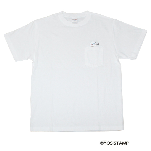 刺繍ポケット付Tシャツ(白)/ふーっ(くまさん)
