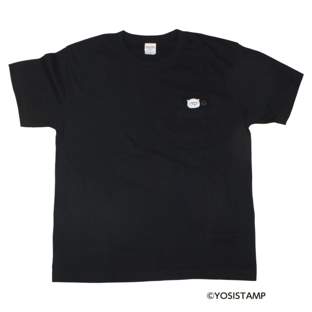 刺繍ポケット付Tシャツ(黒)/ふーっ(くまさん)
