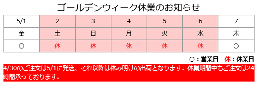 2026ゴールデンウィーク休業