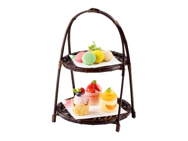 ワンタッチあけぼの二段篭 大（竹製・組み立て式）/2段ケーキスタンド  