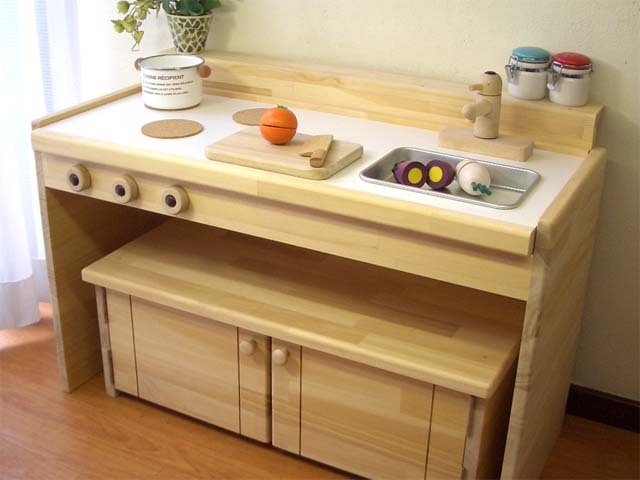 送料無料】木製ままごとキッチン《キッズ変身デスク》ワイドタイプ  
