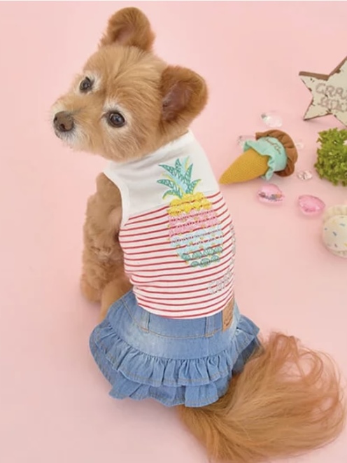 クレイジーブー パイン刺繍デニムワンピ 【 Crazy Boo 犬服 犬