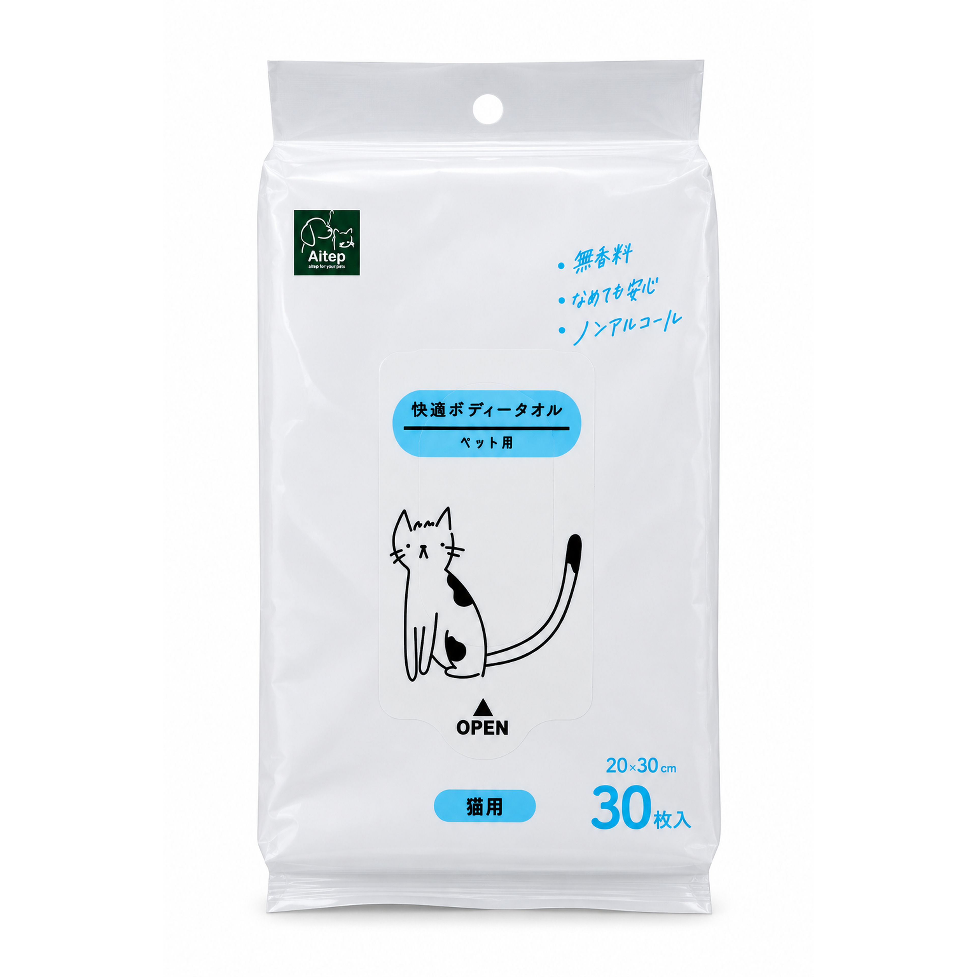 Aitep　快適ボディータオル　猫用　30枚入