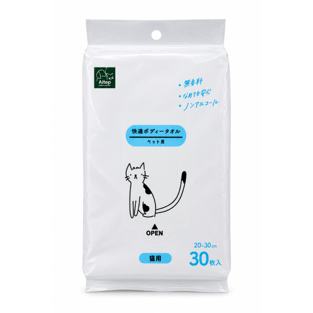 Aitep　快適ボディータオル　猫用　30枚入