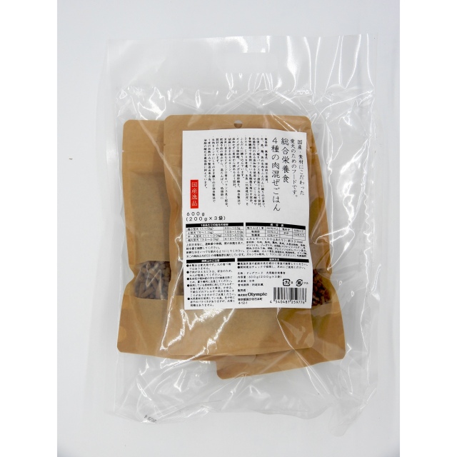 国産逸品　総合栄養食　4種の肉混せ?こ?はん　600g　(200g x 3袋）