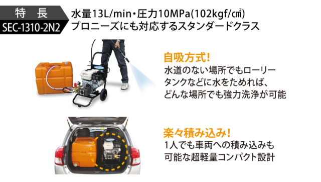 スーパー工業 エンジン式高圧洗浄機 コンパクト&カート型 SEC