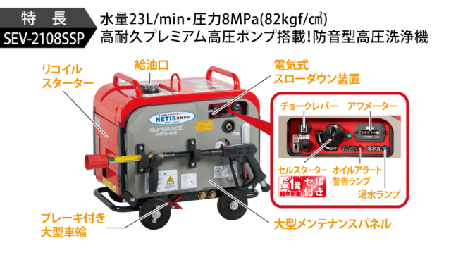 スーパー工業 エンジン式高圧洗浄機 高耐久プレミアム高圧ポンプ