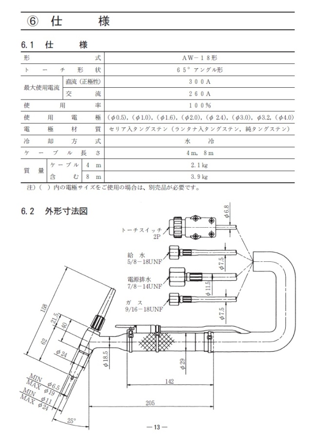 ダイヘン　TIG溶接トーチ