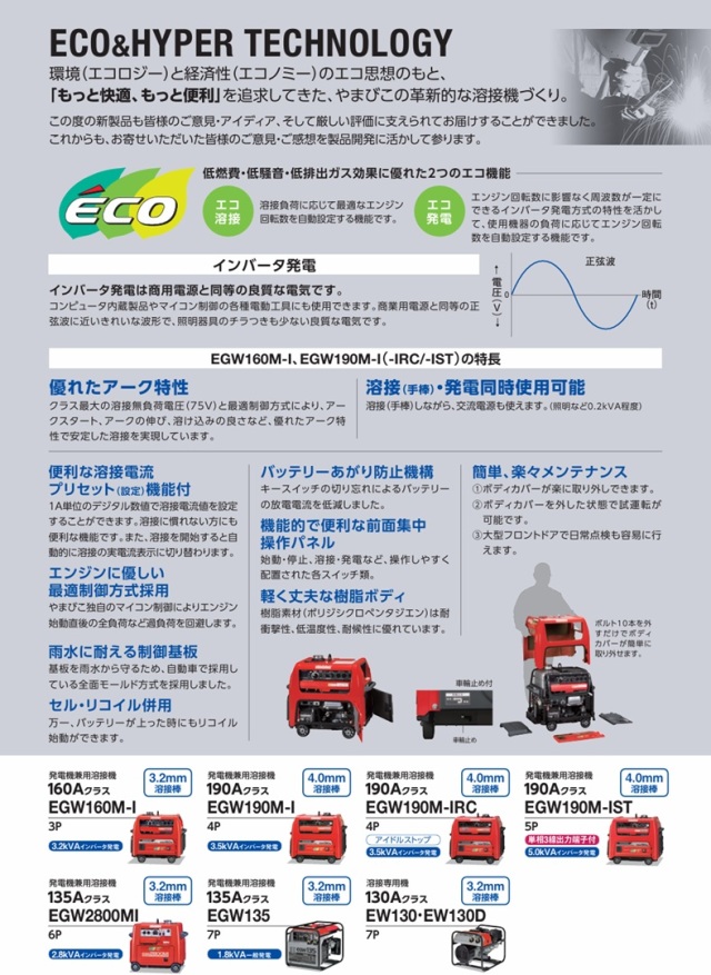 やまびこ 新ダイワ EGW190M-I ガソリンエンジン発電機兼用溶接機 190A