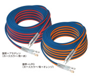 【10m/20m/30m】酸素・アセチレン ツインホース C型 ワンタッチカプラ付｜細径5mm 軽量 折れ防止 ガスホース フェザーミニホース 十川ゴム マツモト産業 内径5mm*5mm 細径カプラ用 軽量ホース C-10A