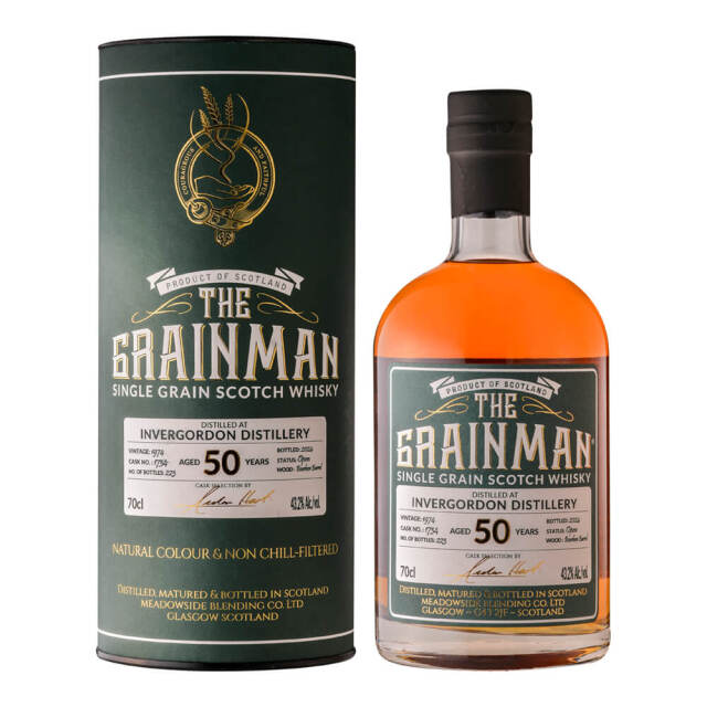 【珠玉の50年熟成ウィスキー★バニラクリームたっぷりのフルーツケーキ、シロップ漬けの黄桃、キウイ、ダークチェリー、パイナップル】インバーゴードン　1974　50年　グレーンマン　43.2％　700ml
