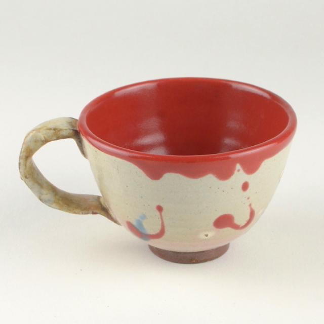 南島焼　カップ2客組　高さ約8cm 　直径約8cm コーヒーカップ2客セット_赤青_丹文窯 大西雅文 作