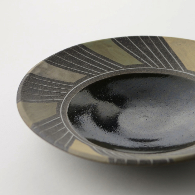 新品　陶芸作家　象嵌の中皿　5枚セット 中皿(彩色線象嵌)_悟窯 市野哲次 作