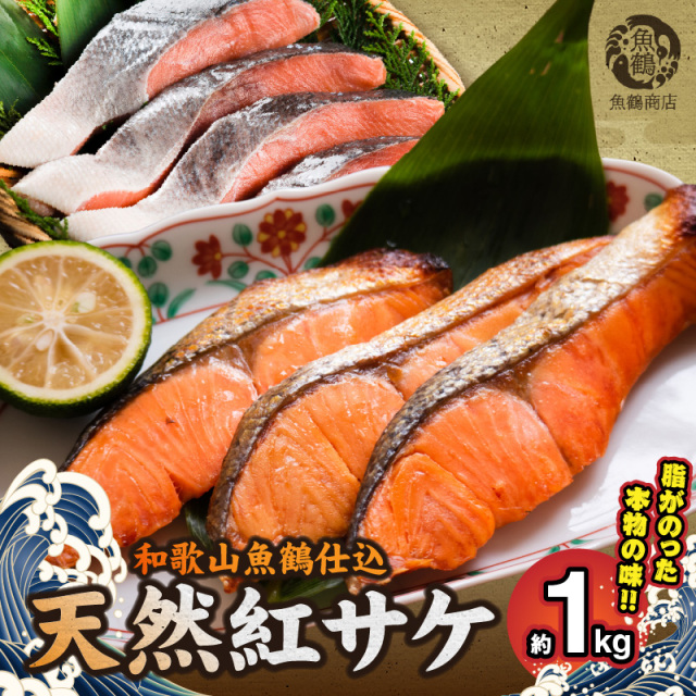 和歌山魚鶴仕込の天然紅鮭切身約1ｋｇ 【全国送料無料】　